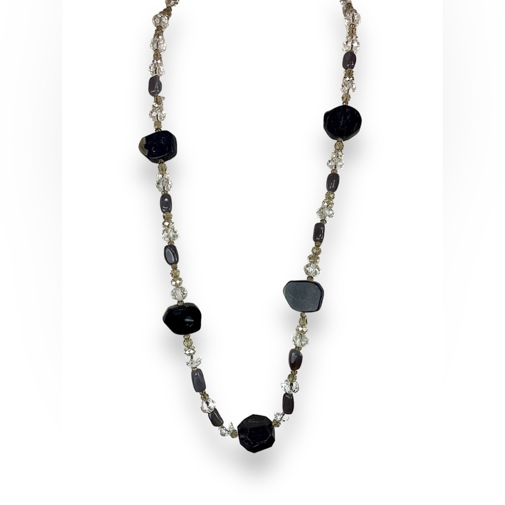 Chico’s Natural Black Stone and Bead Long Necklace